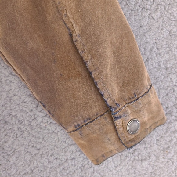 Lee Jacket Womans Large Brown Suede Covered Denim Distressed Worn Rayon Cotton - Picture 12 of 16